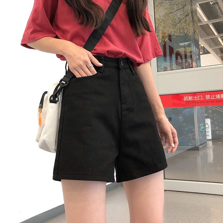 Quần Short Jean Lưng Cao Ống Rộng Phong Cách Retro Hàn Quốc