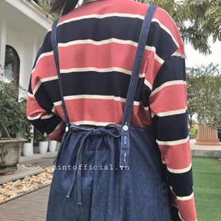 Set áo kẻ yếm jeans