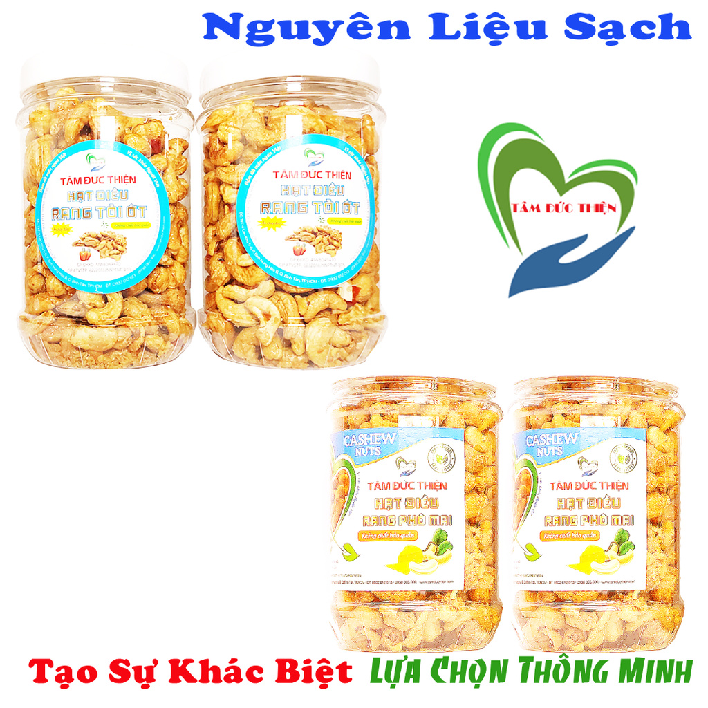 Combo 1KG Hạt Điều Rang Tỏi Ớt/ Hạt Điều Rang Phô Mai[Nguyên Liệu Sạch]Tâm Đức Thiện - 4 Hộp 250GR Tuỳ Chọn