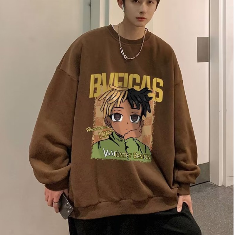 Áo Sweater Tay Dài Cổ Tròn Dáng Rộng In Họa Tiết Hoạt Hình Phong Cách Hip hop Thời Trang Mùa Thu Cho Nam