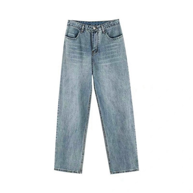 Quần jean unisex trơn ống rộng ( Mã 21 )