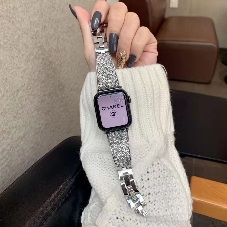 Swarovski Dây Đeo Kim Loại Lấp Lánh Thay Thế Cho Đồng Hồ Thông Minh iwatch series 7 6 5 4 3 2 1 42mm 38mm 45mm 44mm 40mm 41mm