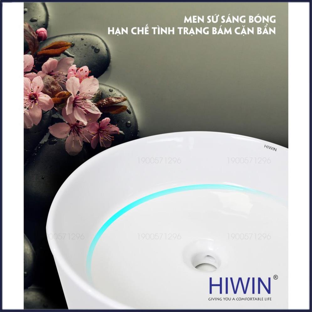 Chậu rửa mặt lavabo sứ cao cấp dương bàn màu trắng dáng trụ tròn HIWIN LP-8017