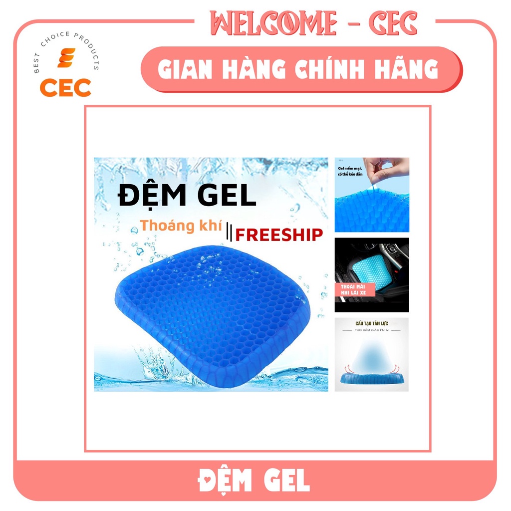 Đệm ngồi Gel 3d tổ ong cỡ lớn 47x42cm tặng túi bọc - Nệm silicon thông minh Đàn hồi thoáng khí thư giãn G347 [CEC Store]