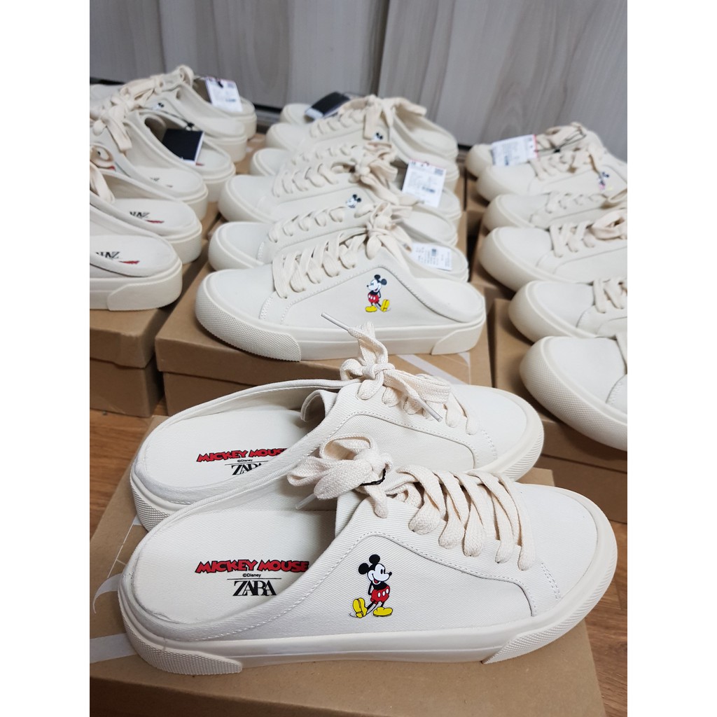 Giày Zara Lười Canvas Chuột Mickey Đạp Gót