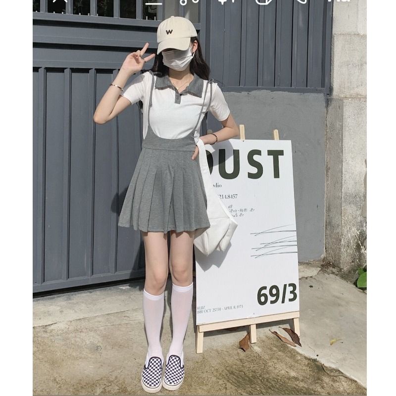 Set Áo Thun POLO Ngắn Tay Và Chân Váy Xếp Ly Thời Trang Dành Cho Nữ