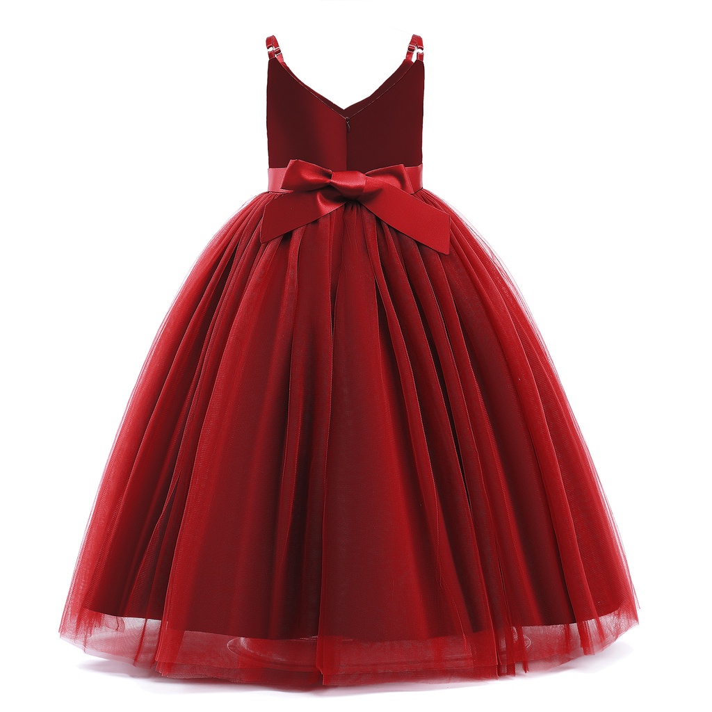 Đầm Công Chúa Dự Tiệc Dáng Dài Vải Tuyn Đính Nơ Xinh Xắn Cho Bé Gái