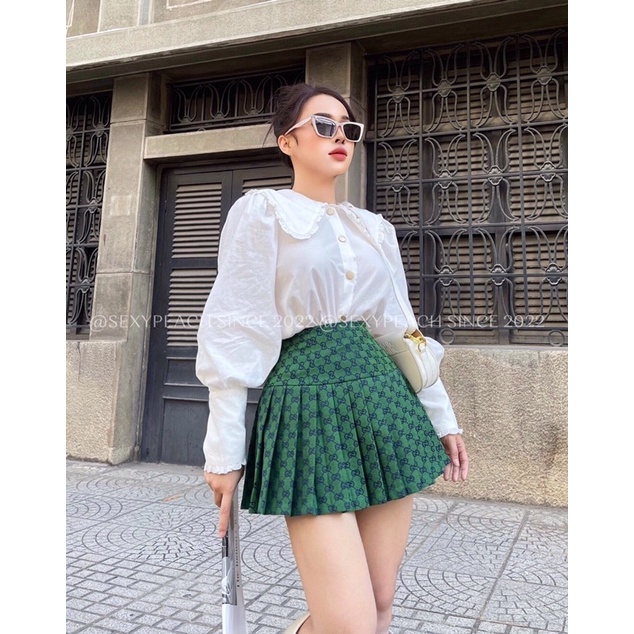 Gᴜ Sᴋɪʀᴛ - Chân váy cạp cao hoạ tiết Gucci 🍑 𝐒𝐞𝐱𝐲𝐏𝐞𝐚𝐜𝐡 𝐒𝐭𝐮𝐝𝐢𝐨 🍑