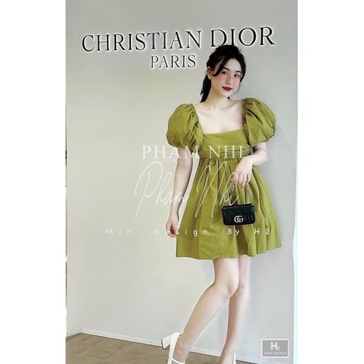 Váy thô cổ vuông tay bồng hở lưng nơ lưng form baby doll siêu đẹp