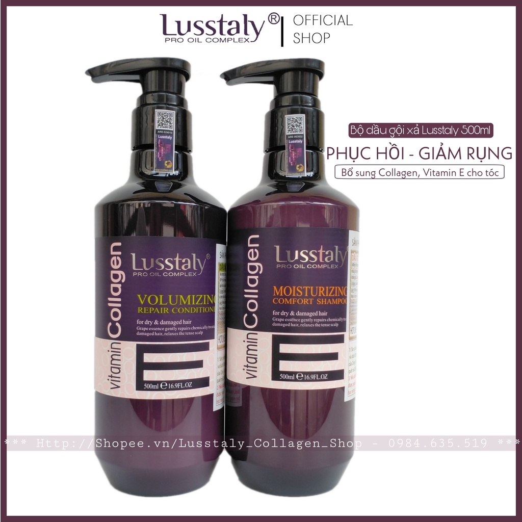 [LUSSTALY CHÍNH HÃNG] Cặp gội xả Lusstaly Collagen 500ml,Dầu gội + xả Lusstaly siêu phục hồi,mềm mượt,ngăn ngừa rụng tóc