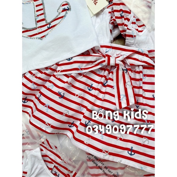 Set Váy Bé Gái Mỏ Neo Kẻ Đỏ MAX