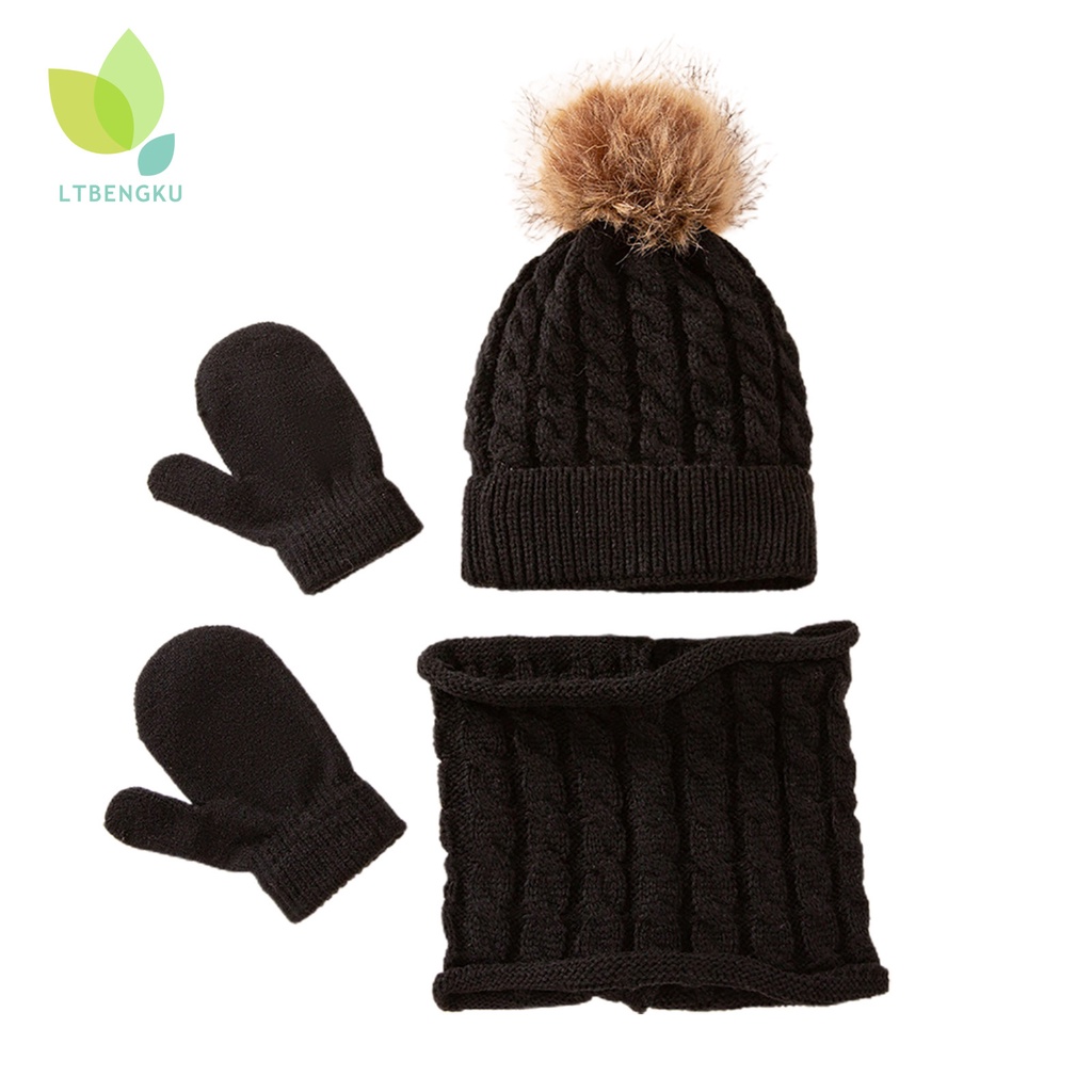 Set mũ len và khăn choàng cổ và găng tay mềm mại chống gió cho bé