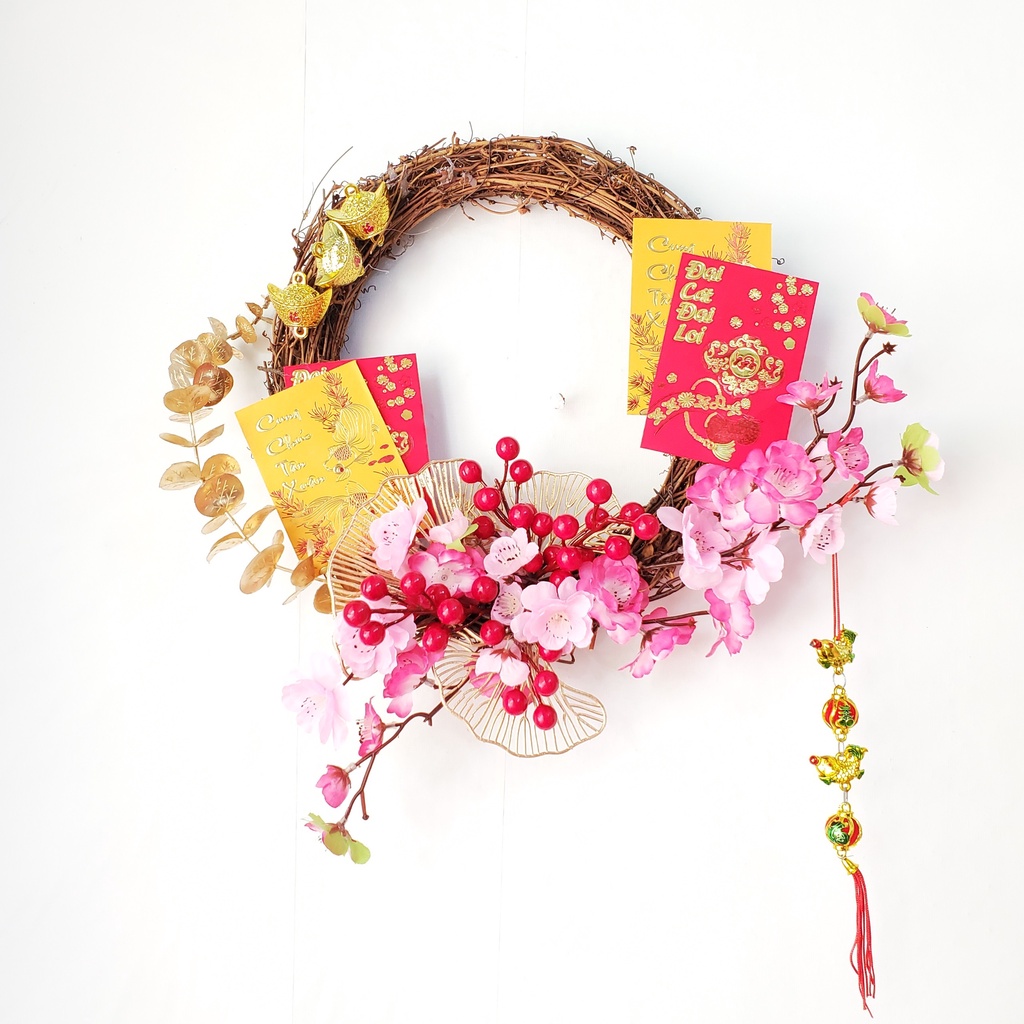Vòng hoa đào trang trí tết H22