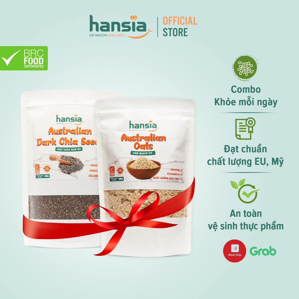 Combo Khỏe Mỗi Ngày Organic HANSIA Gồm Yến Mạch Và Hạt Chia Úc Đem Lại Bữa Ăn Dinh Dưỡng, Tốt Cho Tim Mạch 500g/Túi