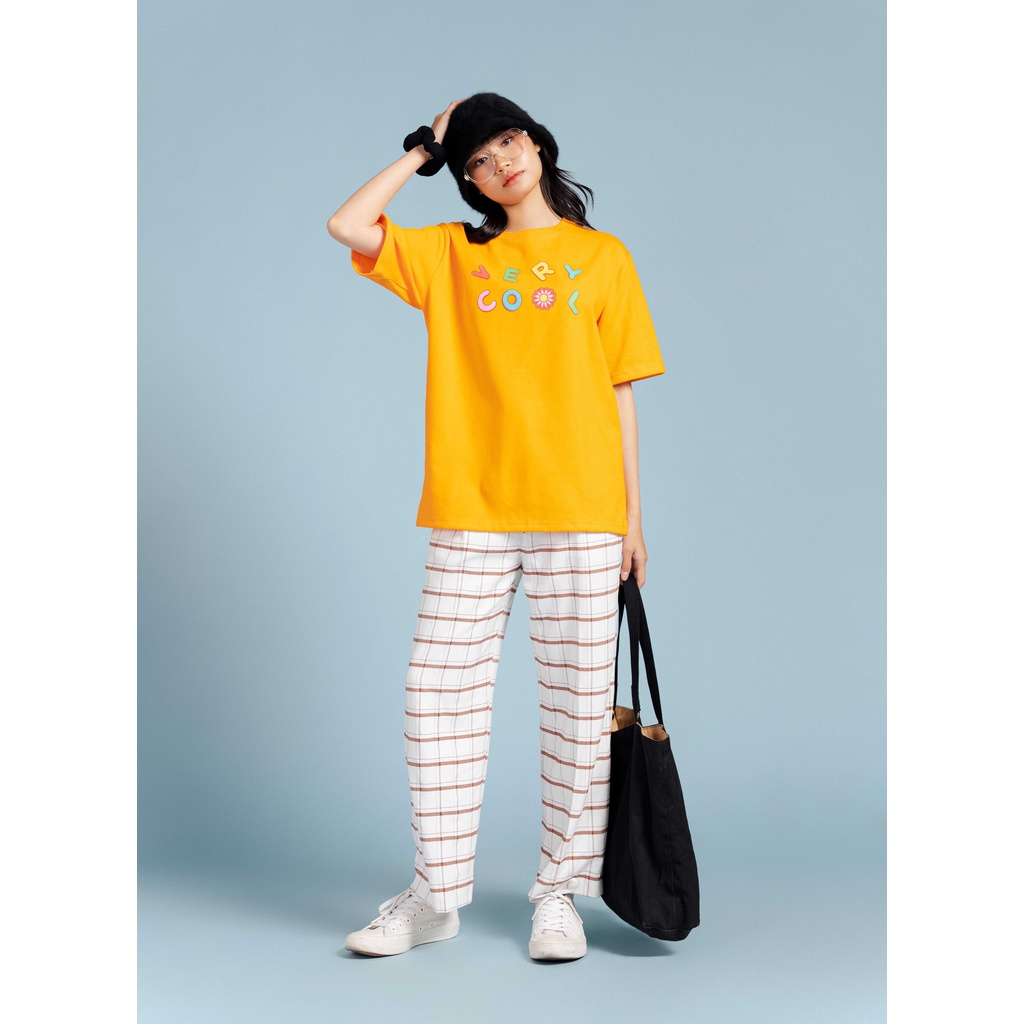 Áo thun oversize tay lỡ áo phông cotton nữ in chữ very cool  thời trang GAGO màu cam đất GA3830