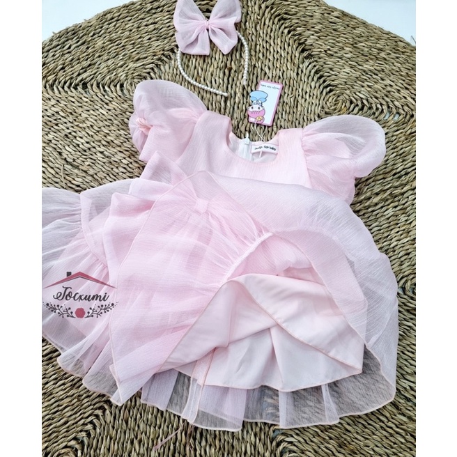 Váy công chúa tơ ánh nhũ hồng phấn siêu ngọt ngào - Tocxumi