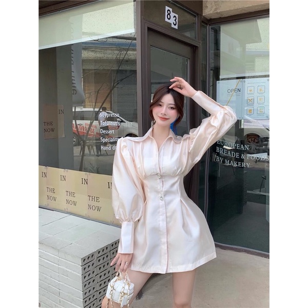 Đầm soemi nhúng eo tay phồng