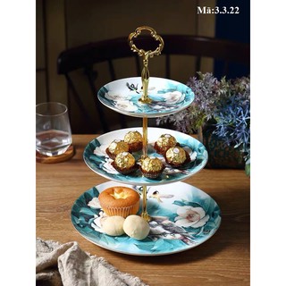 Đĩa hoa quả đựng bánh kẹo kiểu tầng, dĩa sứ xương, phụ kiện bàn trà: 3.3.22