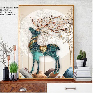 Tranh thêu chữ thập hươu tài lộc 60cm và 76cm
