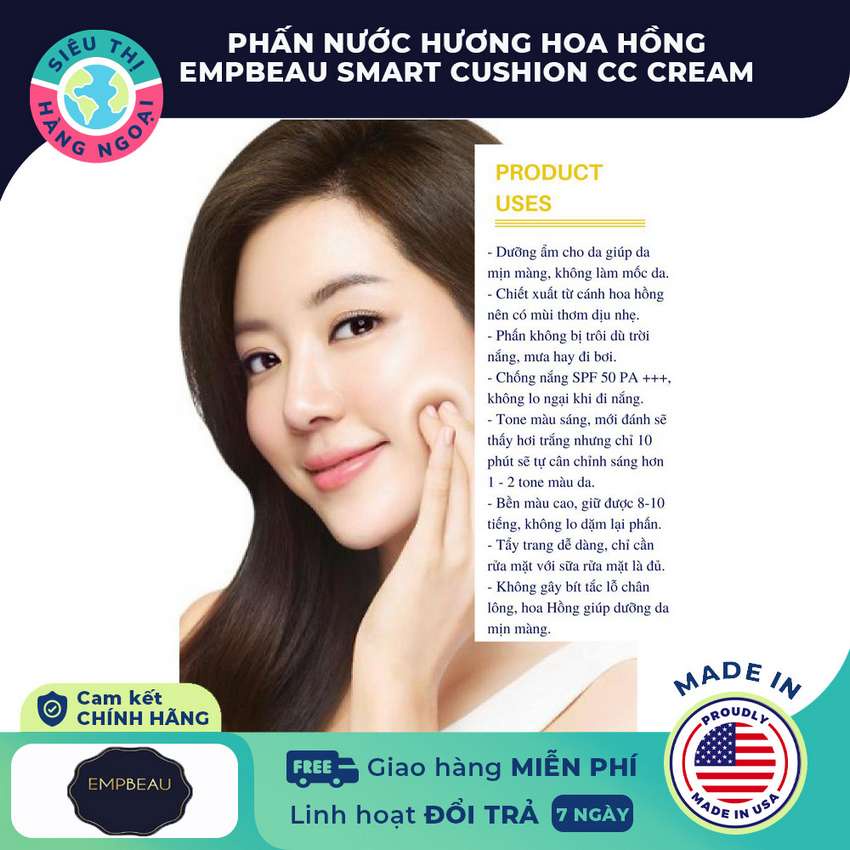 Lõi Phấn Nước Empbeau Smart Cushion CC Cream [Bền màu cao dưỡng ẩm cho da hương thơm tự nhiên phù hợp mọi loại da]