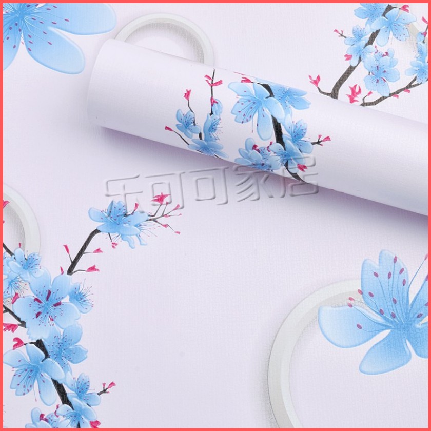 Giấy dán tường hoa đào xanh khổ 45cm keo sẵn, decal giấy dán tường cành đào màu xanh dễ thương - Lala Mart