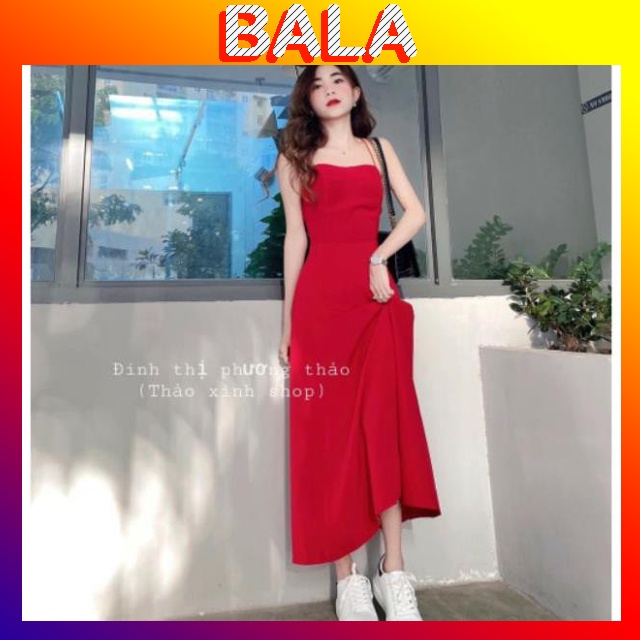 Đầm Xoè Nữ/ Váy Maxi Đan Lưng Màu Đỏ Dáng Dài Sẵn Mút Ngực Đi Biển Dạo Phố Cực Xinh