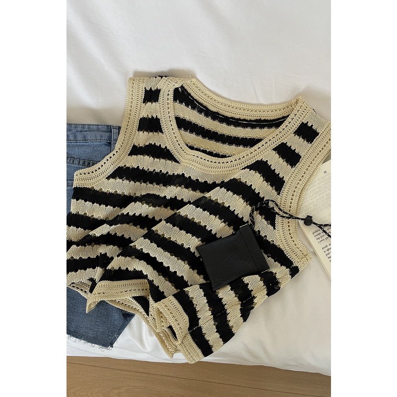 🌿 Áo crochet kẻ sọc không tay ulzzang 🔥