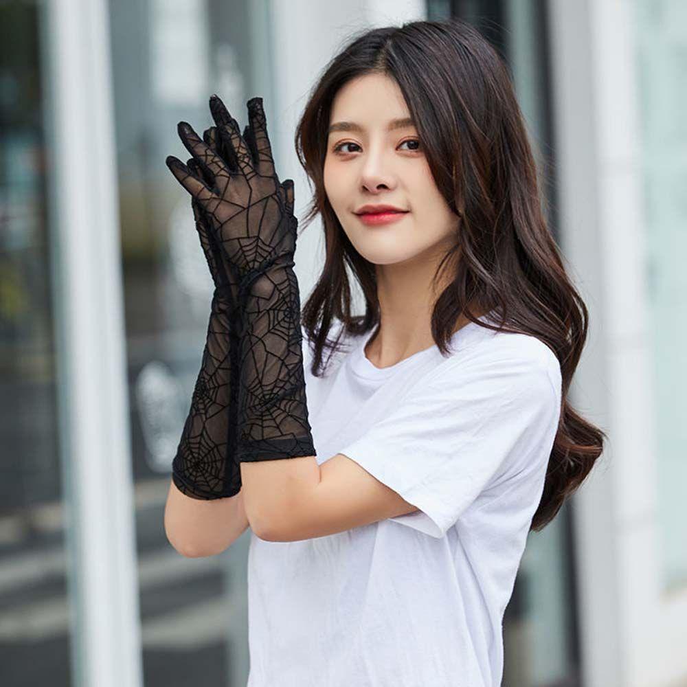 Găng Tay Lái Xe Lưới Sọc Trong Suốt Chống Tia UV Cho Nữ