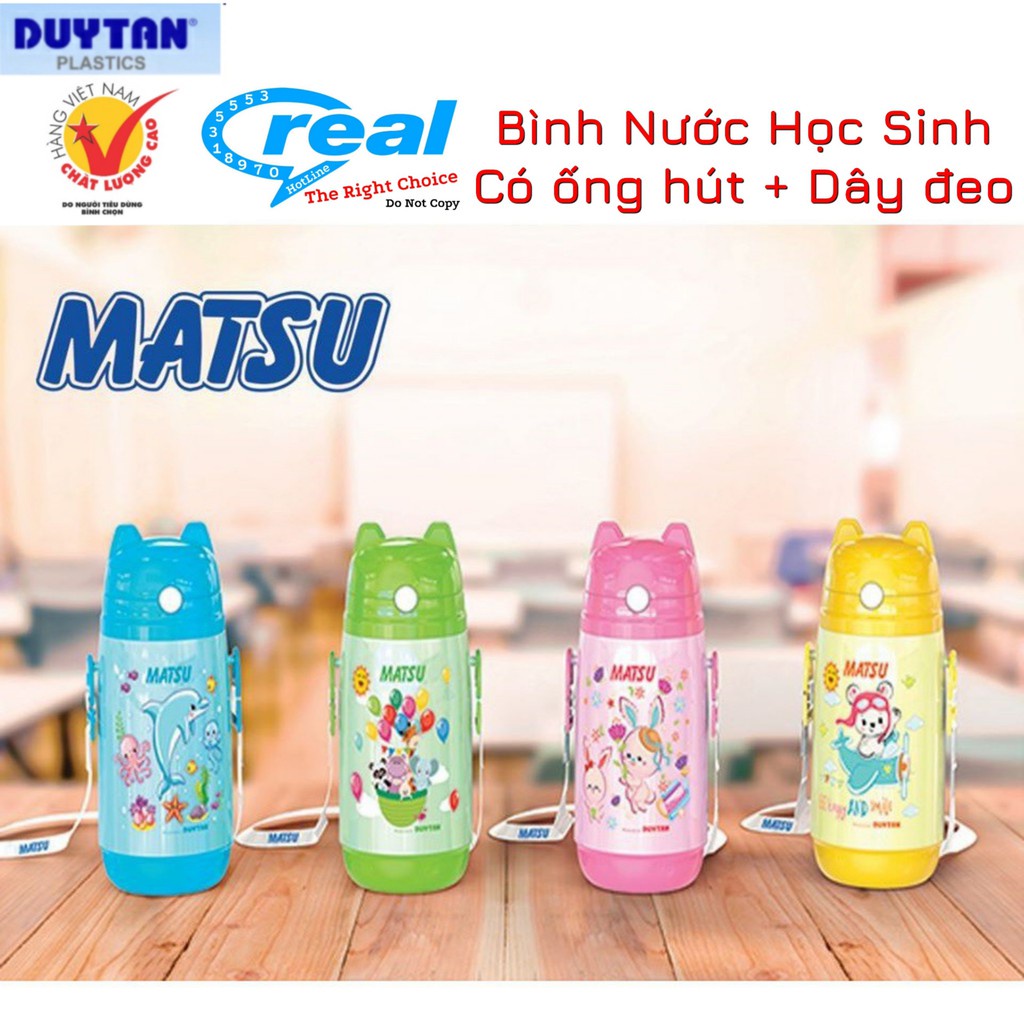 Bình nước học sinh nhựa Duy Tân Matsu dung tích 500ml ( có ống hút )