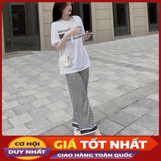 Set Bộ Áo Phông Mix Quần Lụa Dài Họa Tiết Hàng Quảng Châu Loại 1 M6262-Violet