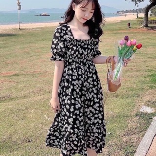 Đầm hoa lụa maxi nơ lưng Hàng y hình