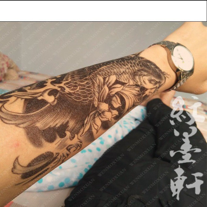 Hình xăm dán nam tatoo cá chép hóa rồng chống thấm nước cực hot dành cho nam kích thước 15 x 21 cm