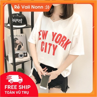 Áo thun cotton tay lỡ new york city trắng chất vải loại a