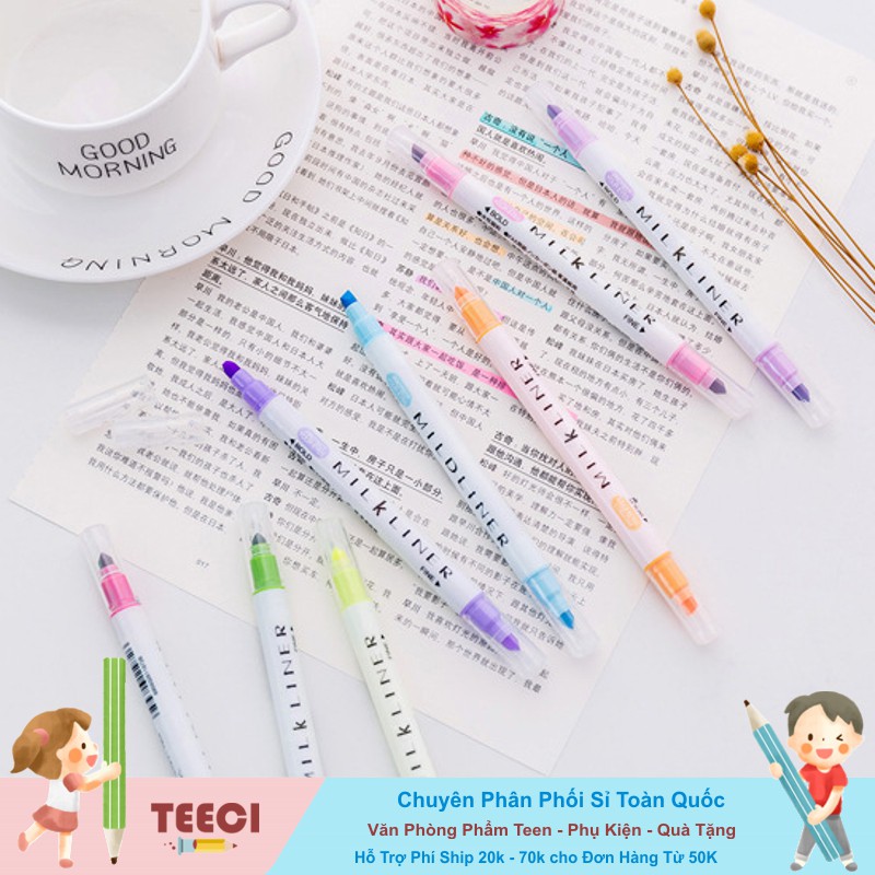 &lt;Ảnh Thật Shop Chụp&gt; Bút Dạ Đánh Dấu Nhớ Dòng Highlight Milkliner Màu Pastel Xuất Nhật Teeci608