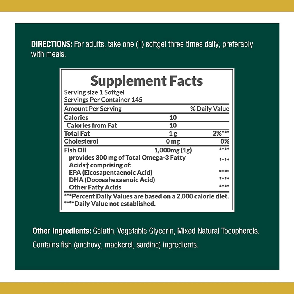[DATE 2023] Nature's Bounty Fish Oil 1000 mg 300mg Ómega_3 145 / 220 VIÊN