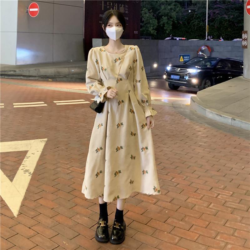 Đầm dài tay họa tiết in hoa cao cấp thời trang dành cho nữ