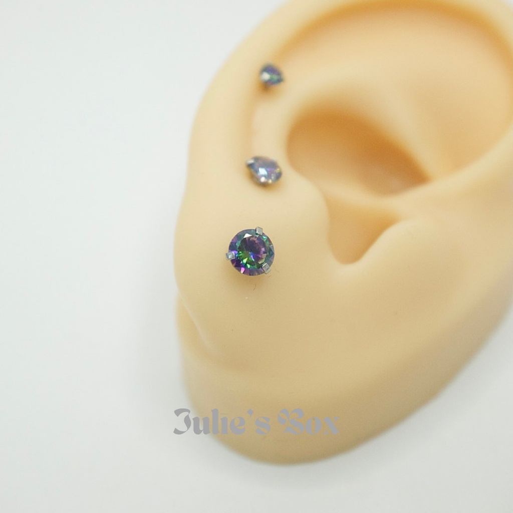 [1 CHIẾC] Khuyên Tai Đá Dark Green Thân Màu Bạc Unisex Titanium Không Gỉ Không Ngứa Không Đen julies box 66