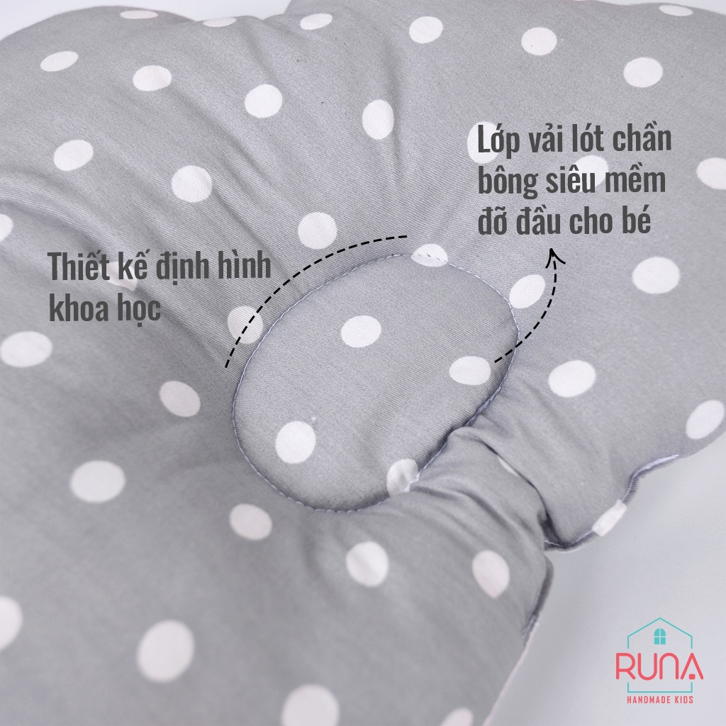 Gối chống bẹp đầu cho trẻ sơ sinh RUNA KIDS Cotton Hàn 100% cao cấp mềm mịn giúp bé ngủ ngon