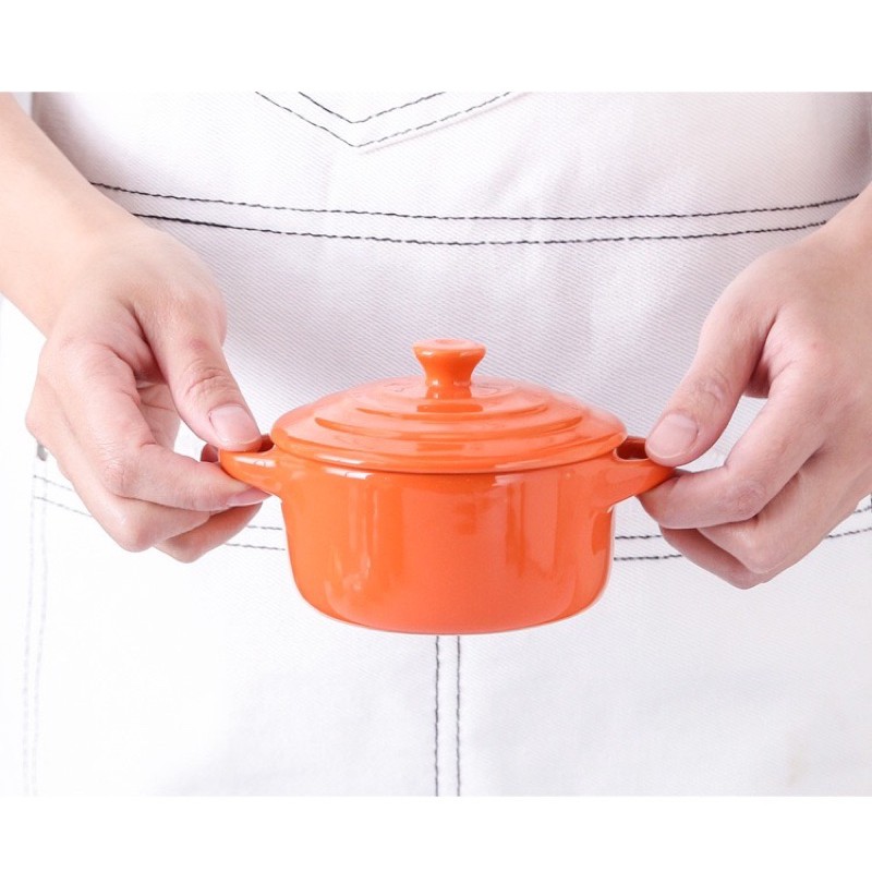 Bát chén sứ ăn dặm làm bánh flan caramen hình nồi có nắp cho bé