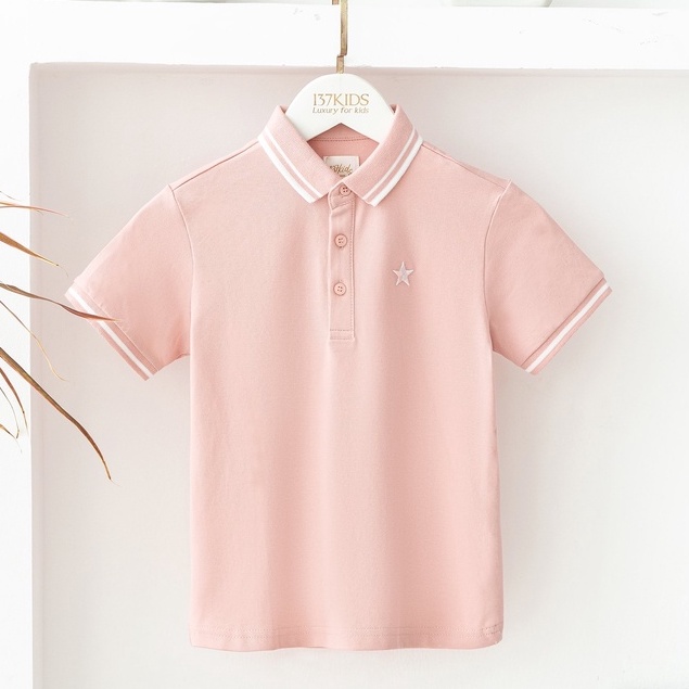 Áo polo cộc tay cho bé 137Kids unisex cotton co giãn màu hồng dễ thương APL2203