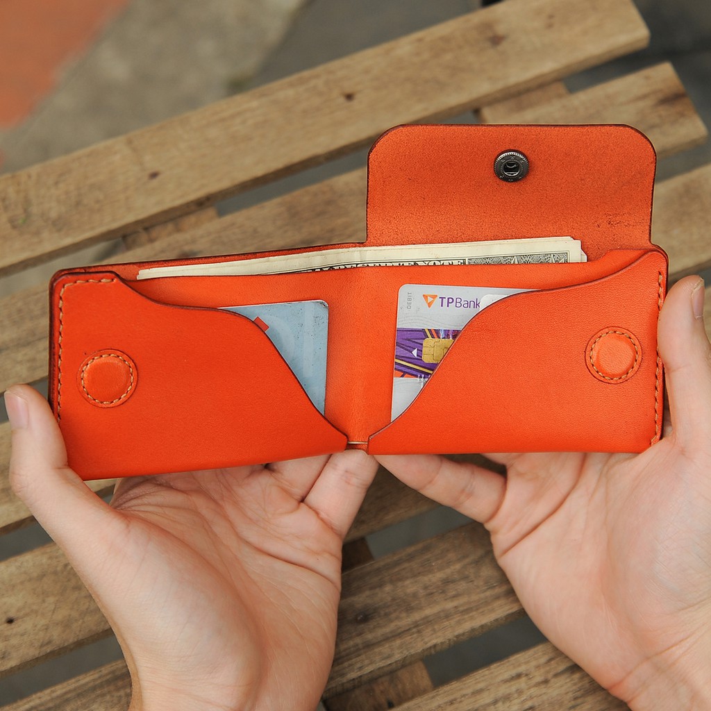 Ví da nữ cao cấp-Thiết kế đơn giản, đựng được tiền mặt và các loại thẻ -Da bò nhập khẩu- Màu cam