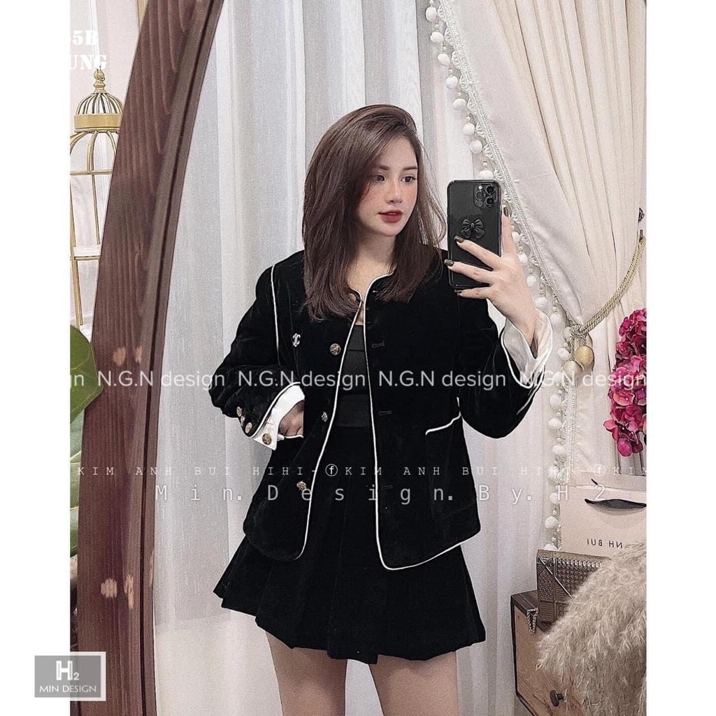 SET VÁY NHUNG NGẮN+ ÁO NHUNG DÀI TAY VIỀN TRẮNG 041121