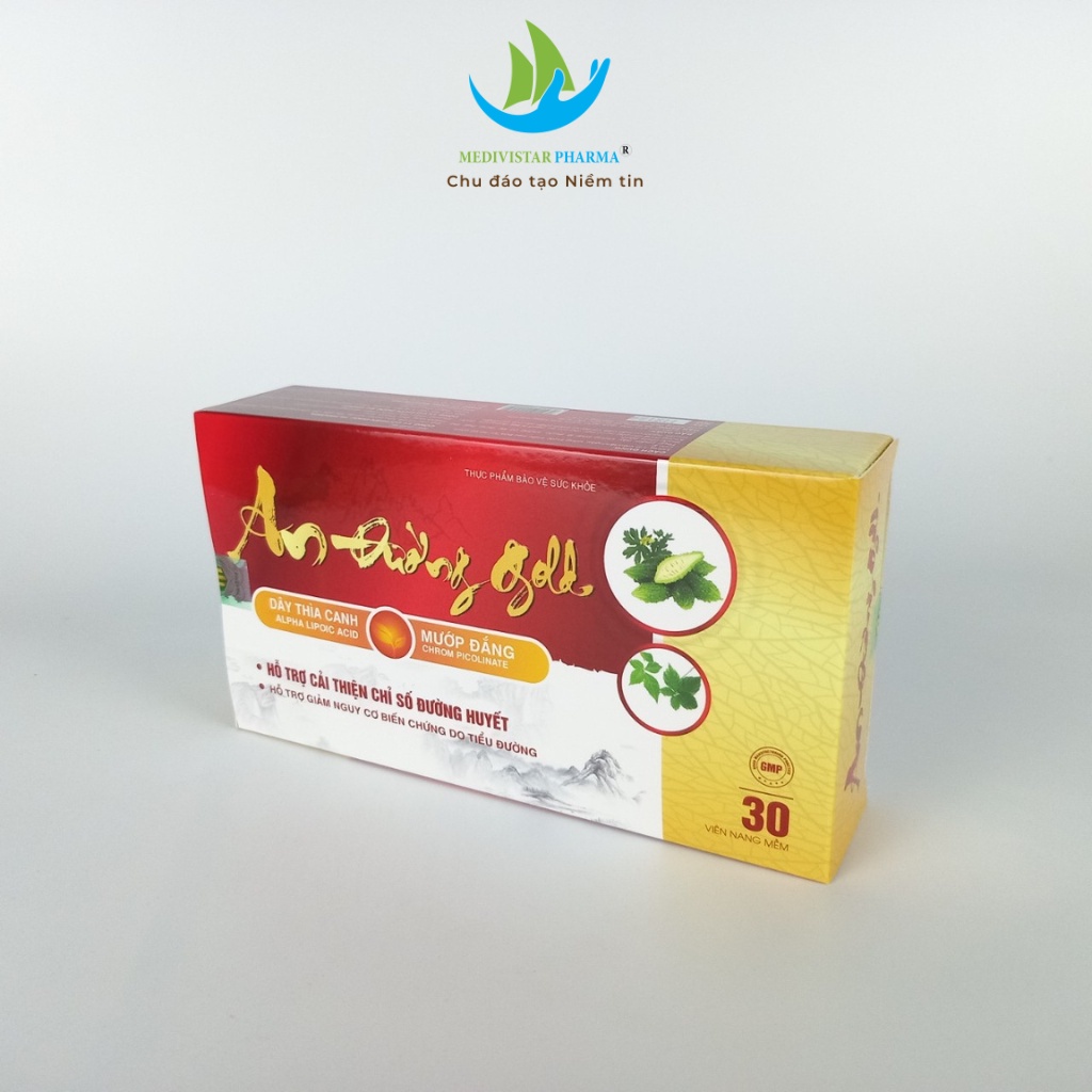 Viên Uống An Đường Gold MEDIVISTAR PHARMA Giúp Cải Thiện Đáng Kể Chỉ Số Đường Huyết, Hộp 30 Viên