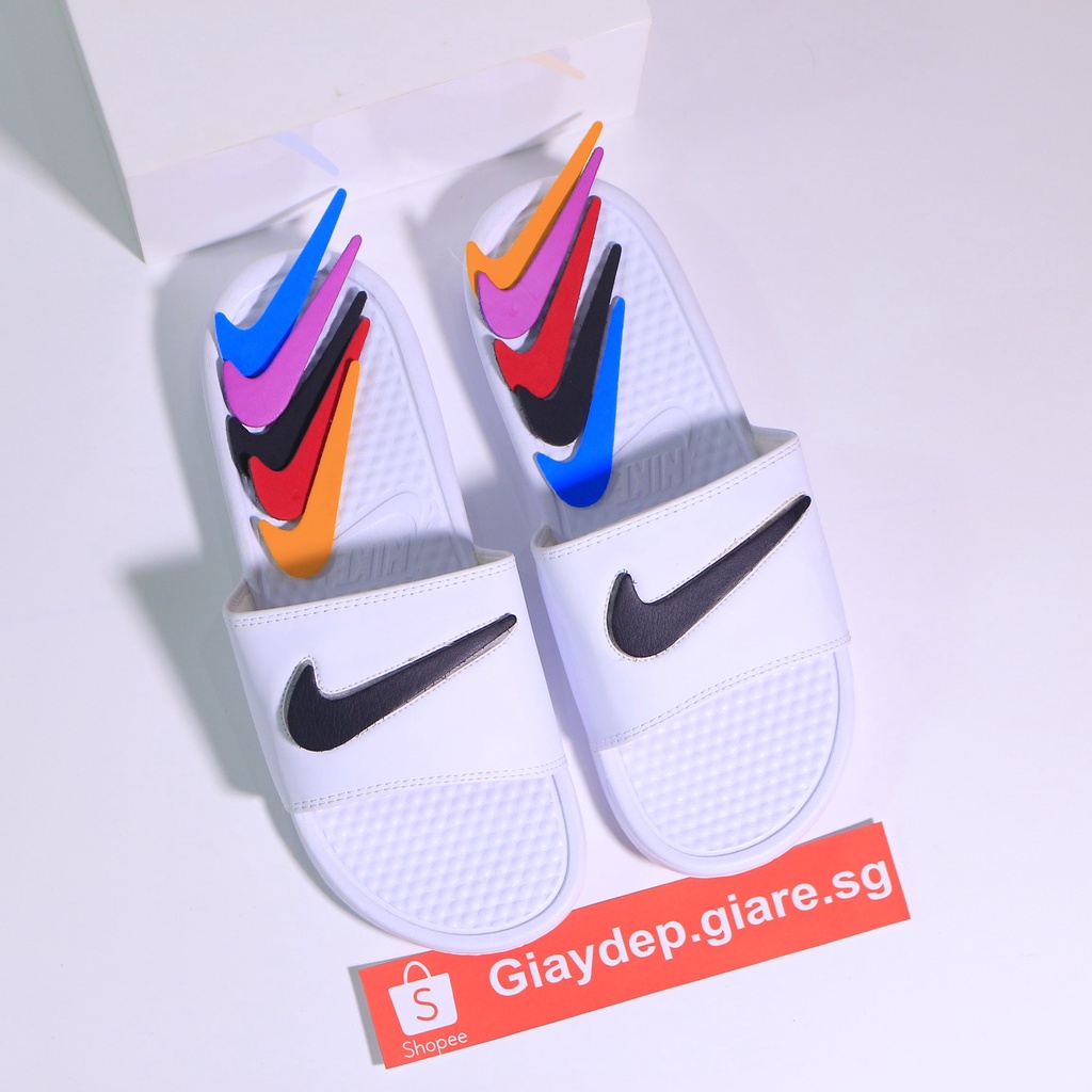 MUA 1 TẶNG 1 - Dép Nữ quai ngang nike benassi logo dán xé 7 màu