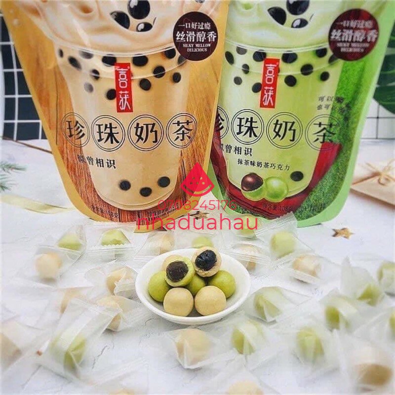 Một gói kẹo trà sữa đường đen/ trà sữa đào/ trà sữa matcha Đài Loan gói 120g/108g