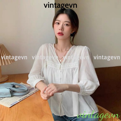 {vintagevn} áo babydoll kaca tiểu thư  tay dài cổ V  A 203 freeship