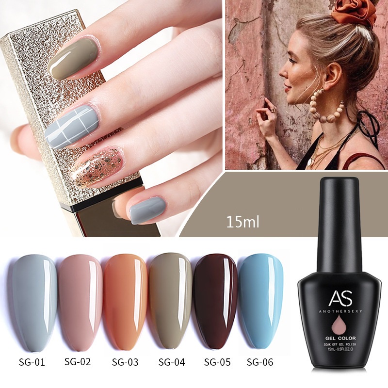 Sơn gel AS  móng tay dùng máy hơ tone màu nâu xanh hồng trẻ trung VUA SƠN AS mã SG 15ml