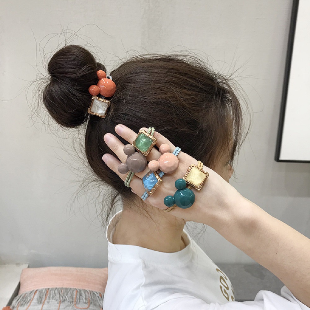 Dây buộc tóc cao su mặt vuông đính pha lê thời trang cho nữ