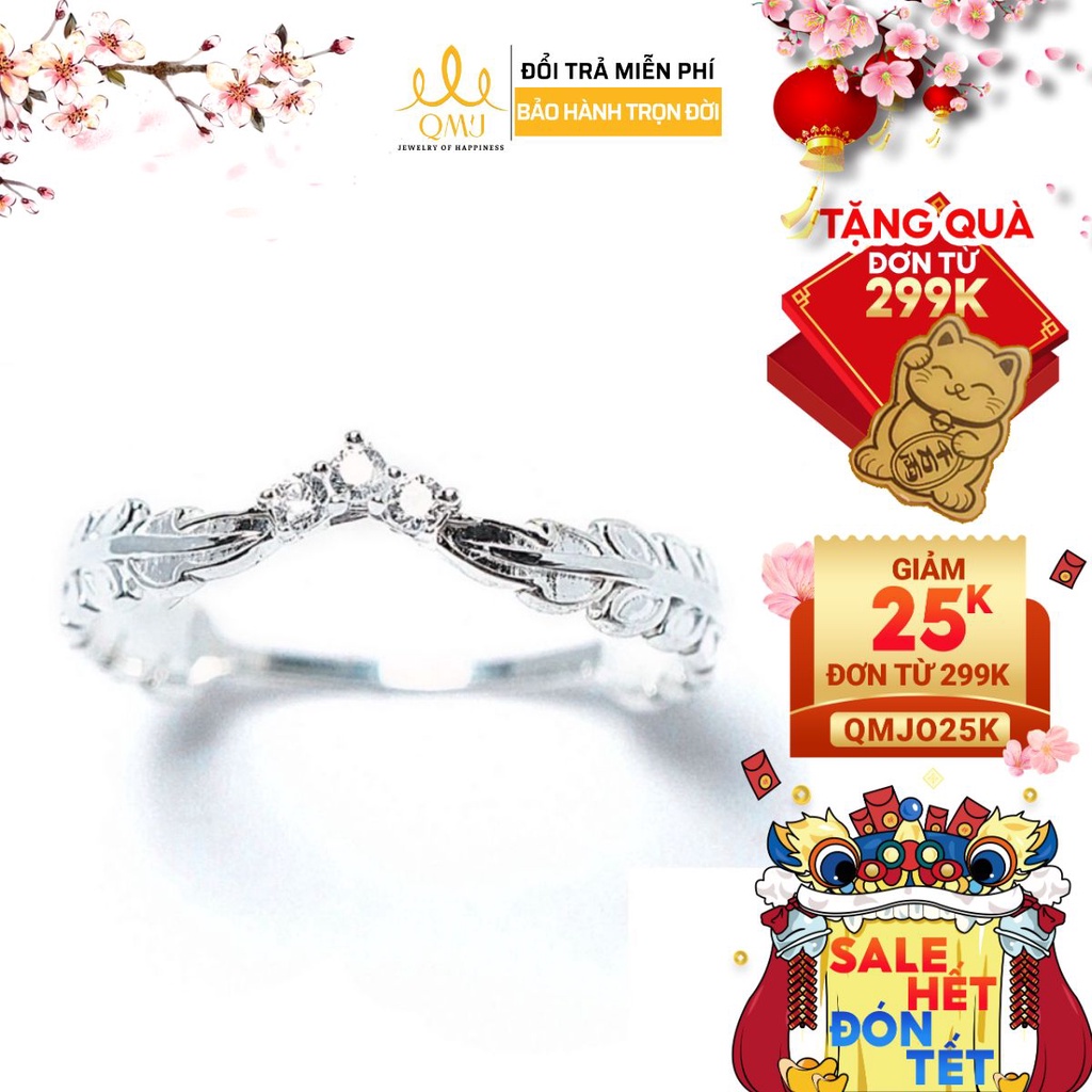 Nhẫn nữ QMJ Nguyệt quế vương miện nạm đá sang trọng bạc 925 cao cấp Q003