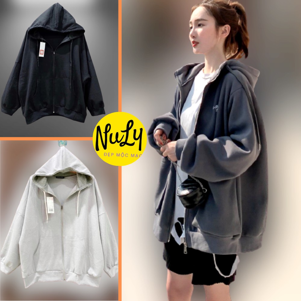 Áo Khoác Hoodie Trơn Unisex Tay Bồng Form Rộng, Chất Nỉ Ngoại Dày Dặn, Mẫu Mới - HDKK